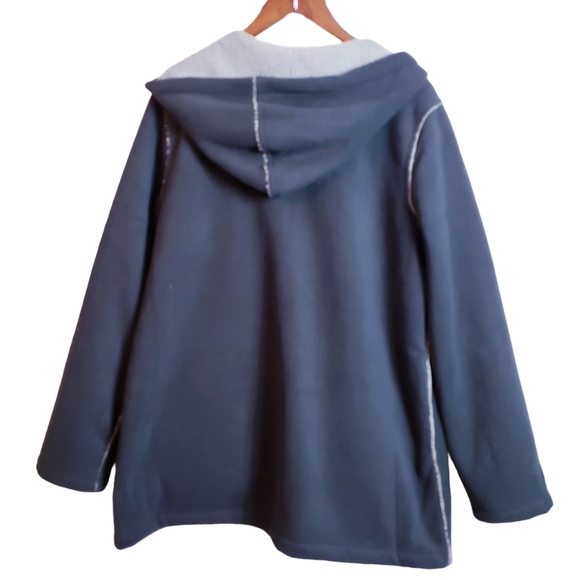 📣 SOLD 📣Susan Graver Reversible Polar Fleece Sherpa Coat Large Black Gray New - Picture 5 of 17